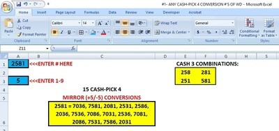 Cash-Pick 4 Number Conversions