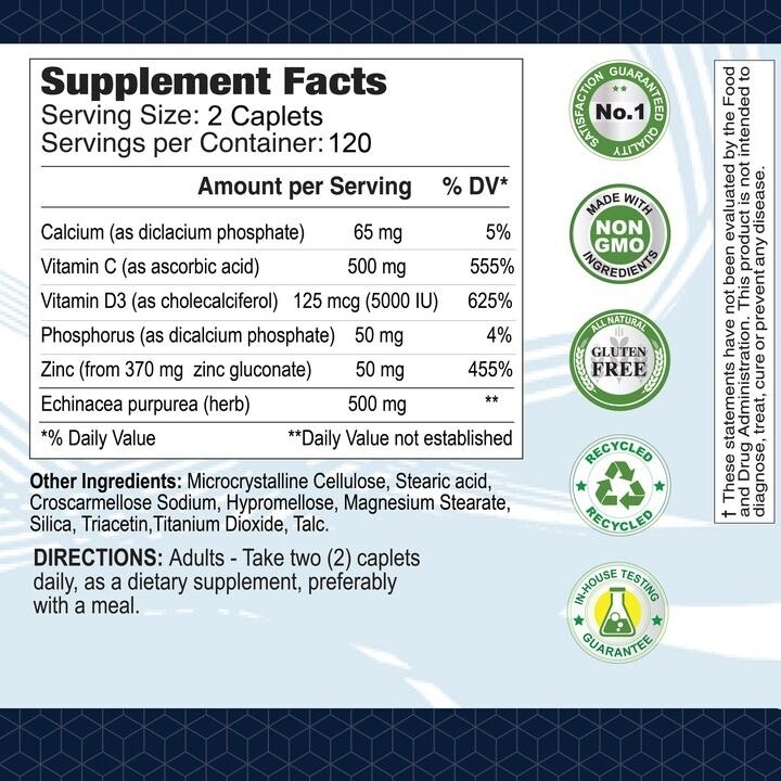 Zinc + C + D + Echinacia × 120 Premier Tablets 