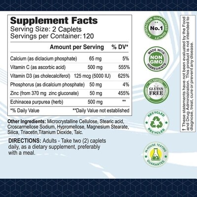 Zinc + C + D + Echinacia × 120 Premier Tablets 