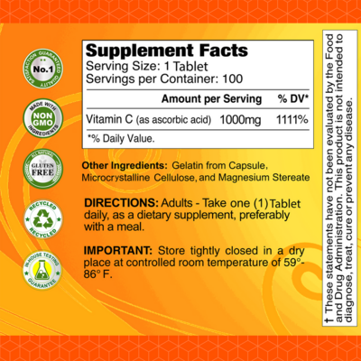 Vitamina C Alfa ~ 1.000 Mg × 100 Tabletas