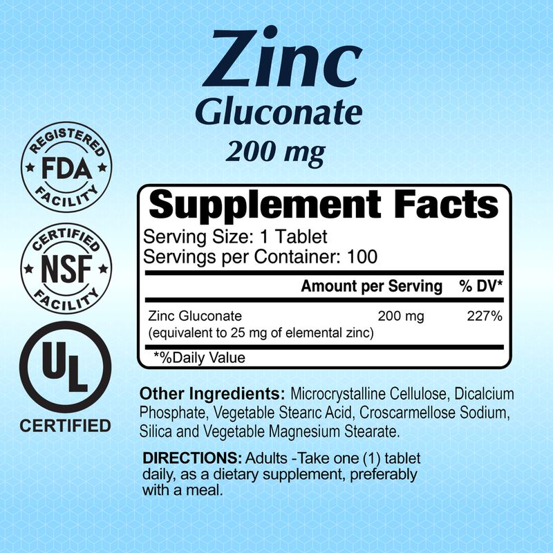 Zinc ~ 200 MG × 100 Tabletas