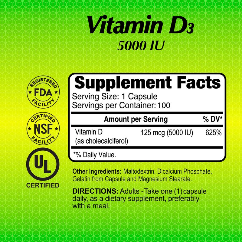 Vitamina D3 Alfa ~ 5000 UI × 100 Capsulas