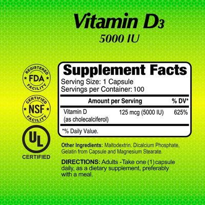 Vitamina D3 Alfa ~ 5000 UI × 100 Capsulas