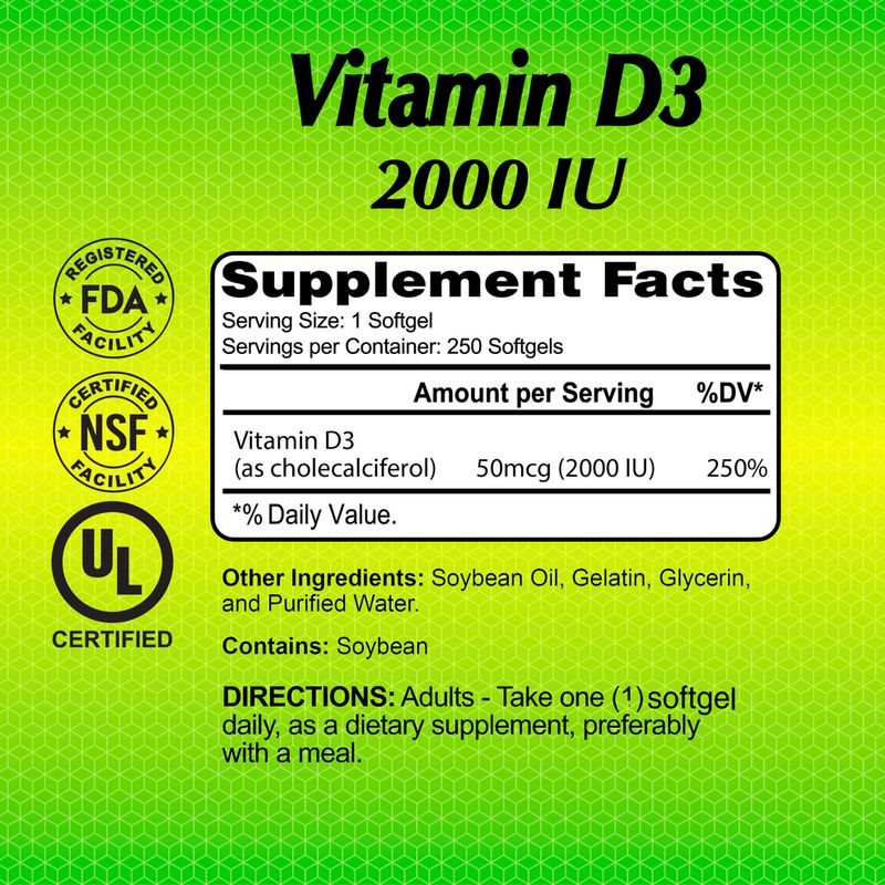 Vitamina D3 ~ 2.000 UI × 250 Sofgels