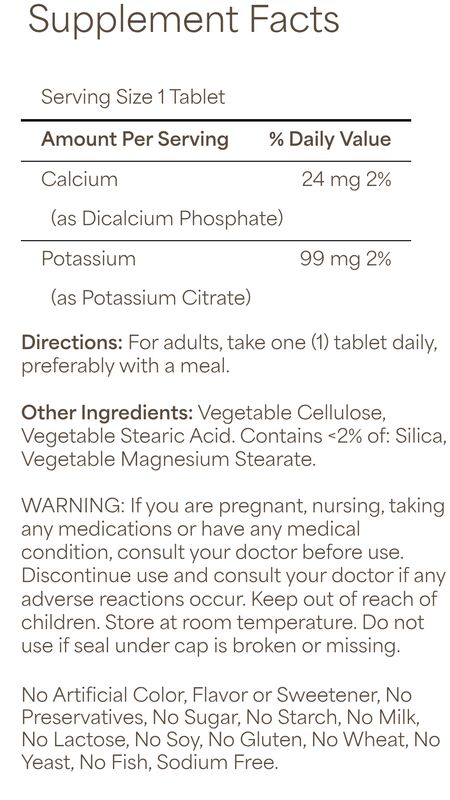 Citrato De Potasio ~ 99 MG × 100 Tabletas