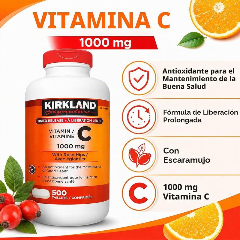 Vitamina C Kirkland ~ 1.000 MG × 500 Tabletas