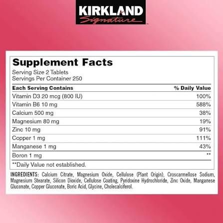 Calcium Citrate, Magnesium &amp; Zinc + D3 × 500 Tabletas