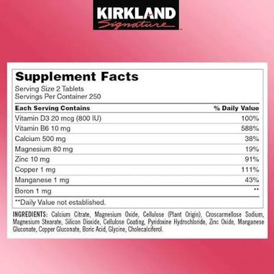 Calcium Citrate, Magnesium &amp; Zinc + D3 × 500 Tabletas
