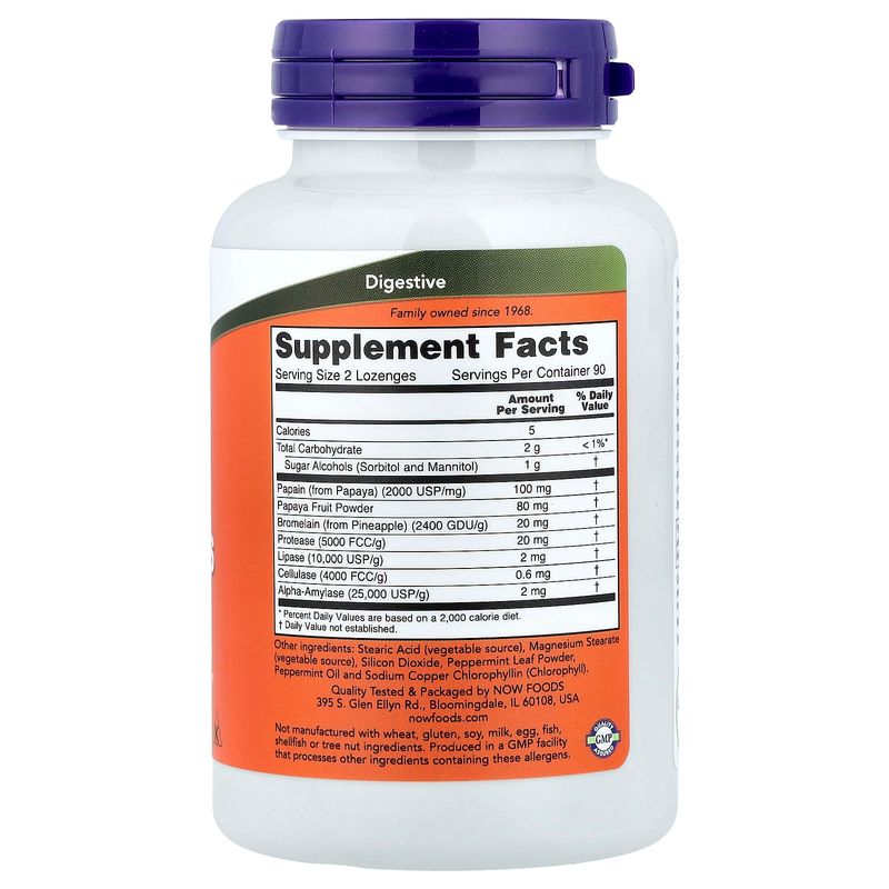 Papaya Enzymes Chewable NOW x 180 Lonzenges