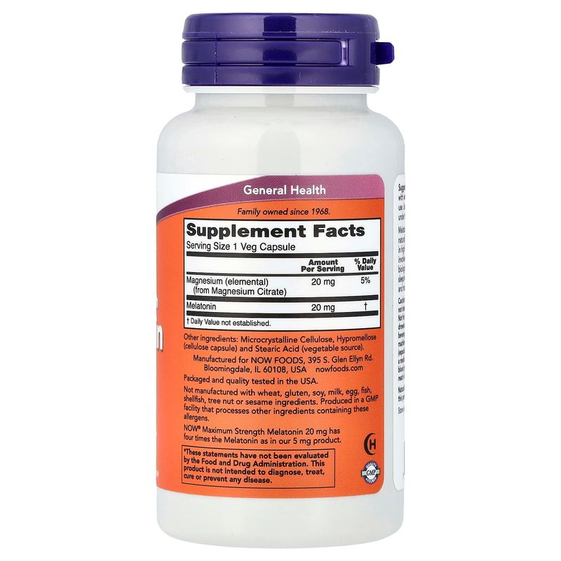 Melatonina NOW - 20Mg x 90 Veggie Capsules