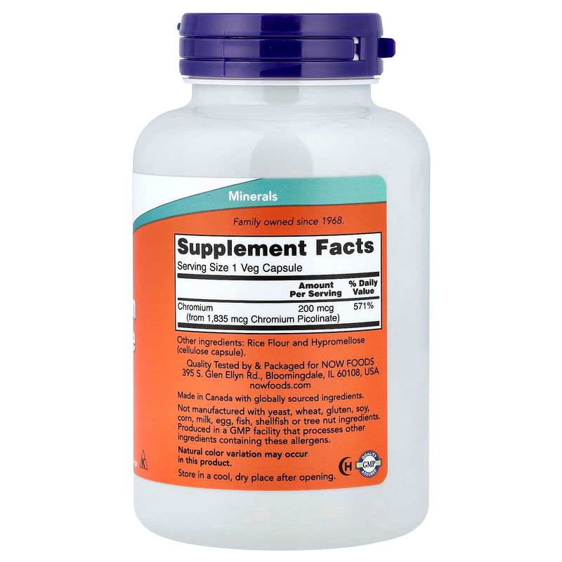 Picolinato de Cromo NOW - 200 Mcg x 100 Veggie Capsules