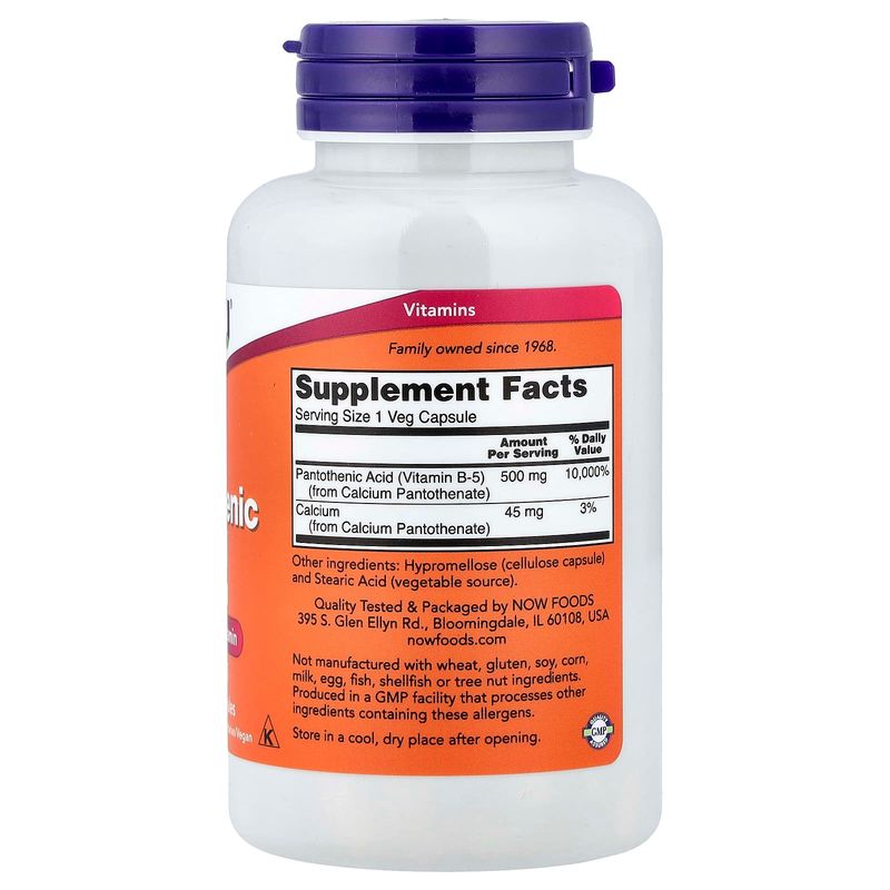 Pantothenic Acid NOW - 500 MG x 100 Veggie Capsules
