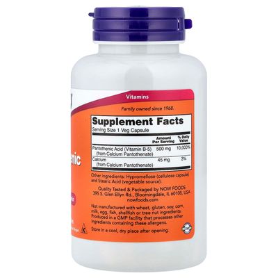Pantothenic Acid NOW - 500 MG x 100 Veggie Capsules