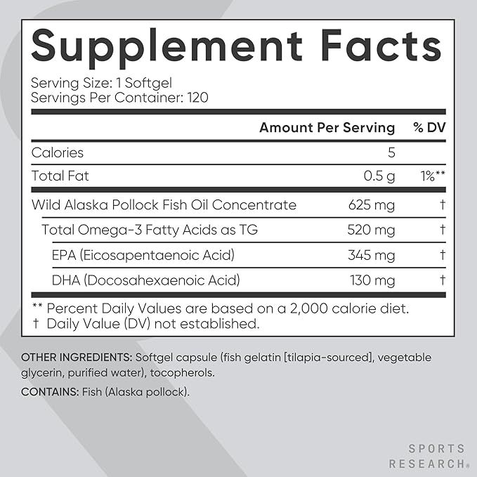 Omega 3 Fish Oil Sport Research - 625 Mg x 120 Sofgels