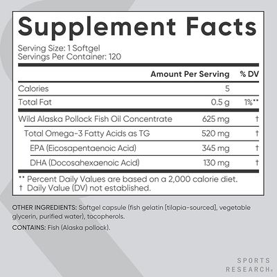 Omega 3 Fish Oil Sport Research - 625 Mg x 120 Sofgels