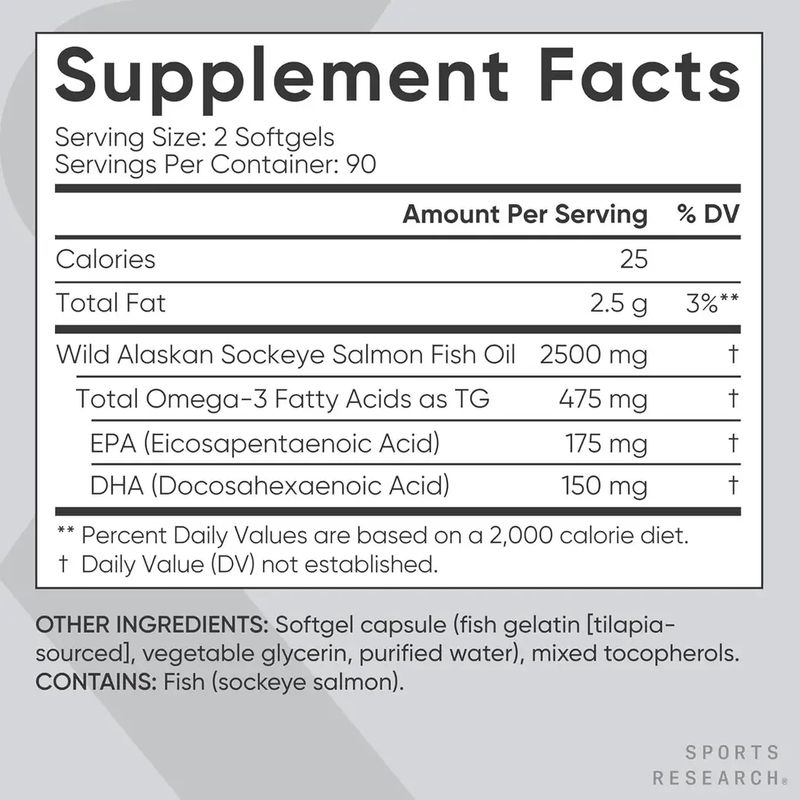 Omega 3 Salmon Oil Sport Research - 2.500 Mg x 180 Sofgels