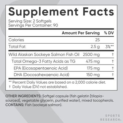 Omega 3 Salmon Oil Sport Research - 2.500 Mg x 180 Sofgels
