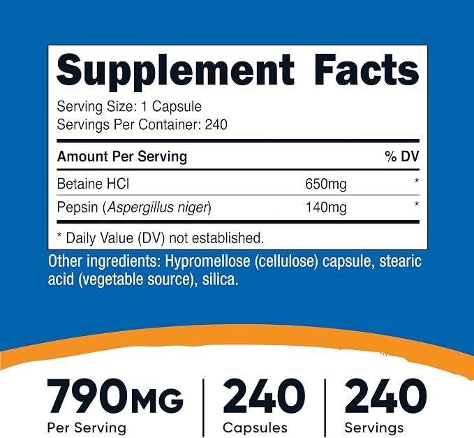 Betaine HCL + Pepsin Nutricost x 240