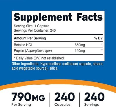 Betaine HCL + Pepsin Nutricost x 240