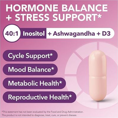 Myo &amp; D-chiro Inositol + Ashwagandha + D3 Intimate Rose x 120 Vegetarian Capsules