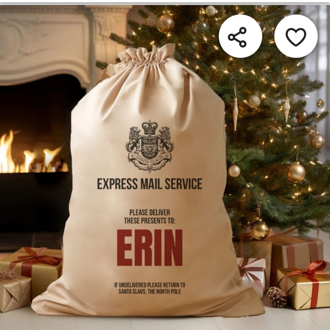 Personalized for You Drawstring Letterpress Burlap Santa Sack