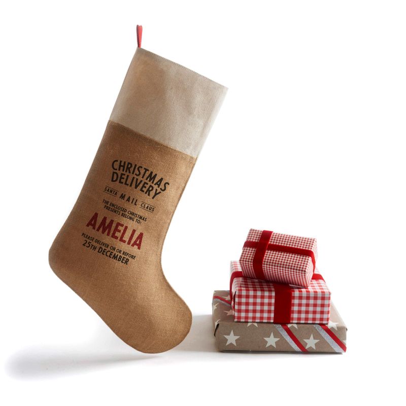 Personalized for You Burlap with Cotton Trim Santa Stocking