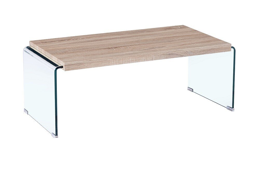 Mesa OSIRIS, baja, madera, cristal curvado, 110x55 cms