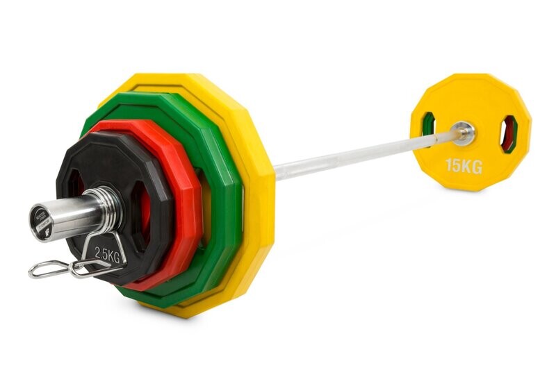 Juego Discos Olímpicos de Goma + Barra 180 Cm OP-80 Newton Fitness