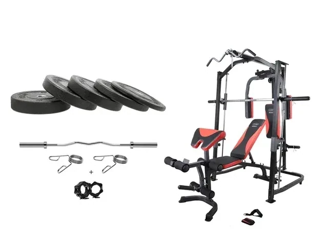 Máquina Smith ATLAS X1 HMS + Banco Ajustable + 150 KG Discos Bumper Premium + Barra Z 120 CM
