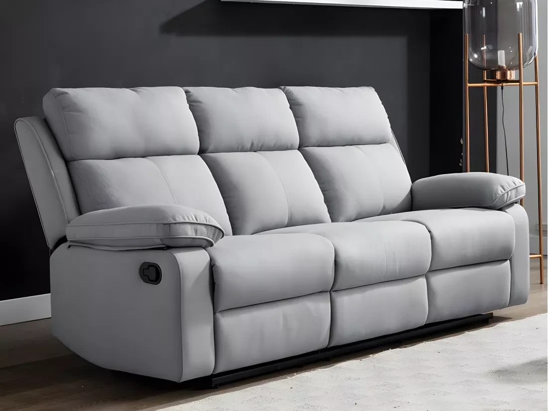 Sofá relax de 3 plazas de tela gris claro