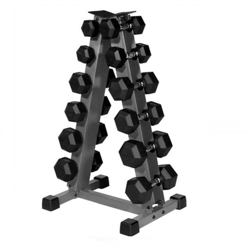 SET MANCUERNAS HEXAGONALES 5-20 KG CON SOPORTE VERTICAL