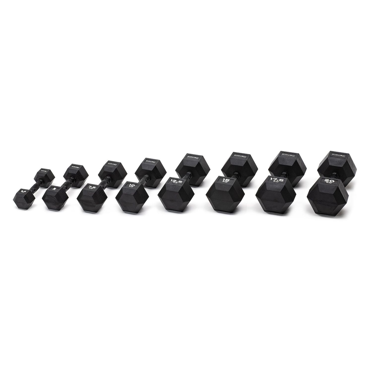 SET MANCUERNAS HEXAGONLAES PROFESIONALES TODO NEGRO DIAMOND FITNESS 2.5 A 20 KG
