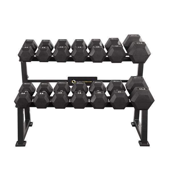 SET MANCUERNAS HEXAGOALES PROFESIONALES 166 KG CON SOPORTE HMS PREMIUM