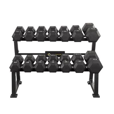 SET MANCUERNAS HEXAGOALES PROFESIONALES 166 KG CON SOPORTE HMS PREMIUM