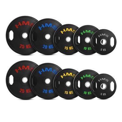 SET DISCOS OLÍMPICOS PROFESIONALES DE ACERO Y CAUCHO VIRGEN 2 x 5 - 25 KG (150 KG) HMS TOG