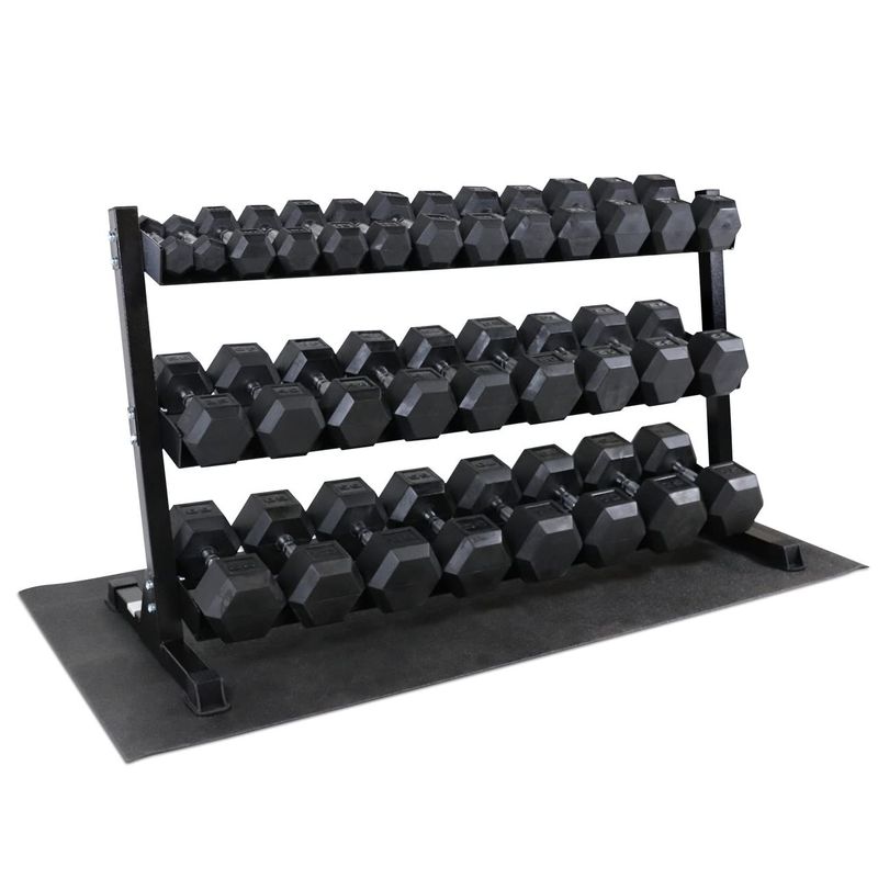 SET DE MANCUERNAS HEXAGONALES 2,5–30 KG CON SOPORTE PRO 3 ALTURAS