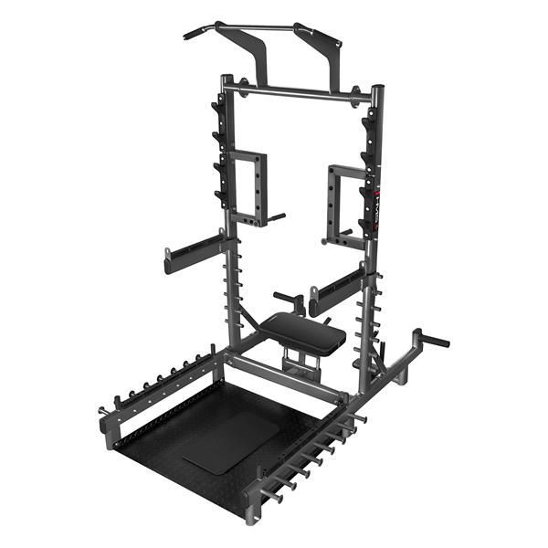 SOPORTE MULTIFUNCIONAL CON PLATAFORMA DE LEVANTAMIENTO DE PESAS Y HIP THRUST COMERCIAL HMS SMP01