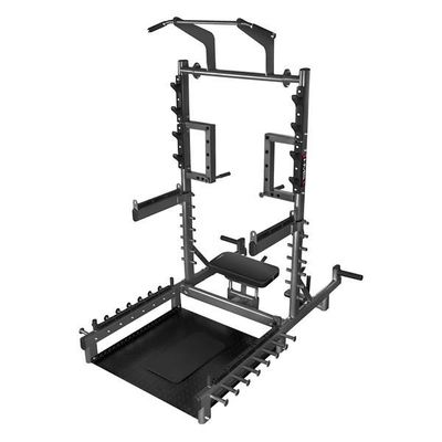 SOPORTE MULTIFUNCIONAL CON PLATAFORMA DE LEVANTAMIENTO DE PESAS Y HIP THRUST COMERCIAL HMS SMP01