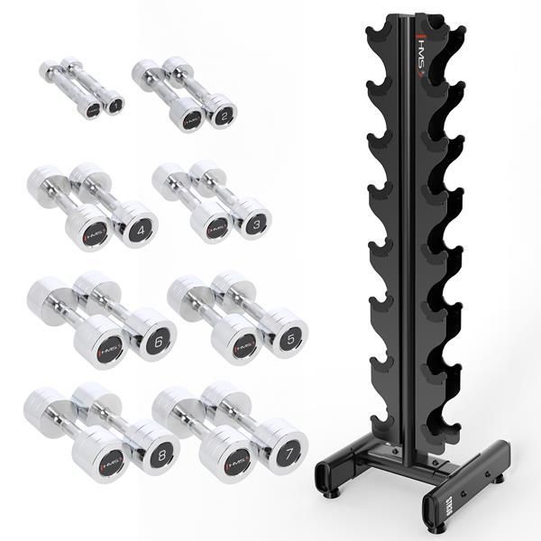 SET MANCUERNAS CROMADAS CHD 2 x 1 - 8 KG (72 KG) + RACK STR36 HMS