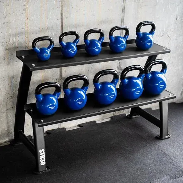 SET KETTLBELLS DE VINILO HMS PRO 4 A 32 KG CON SOPORTE COMERCIAL