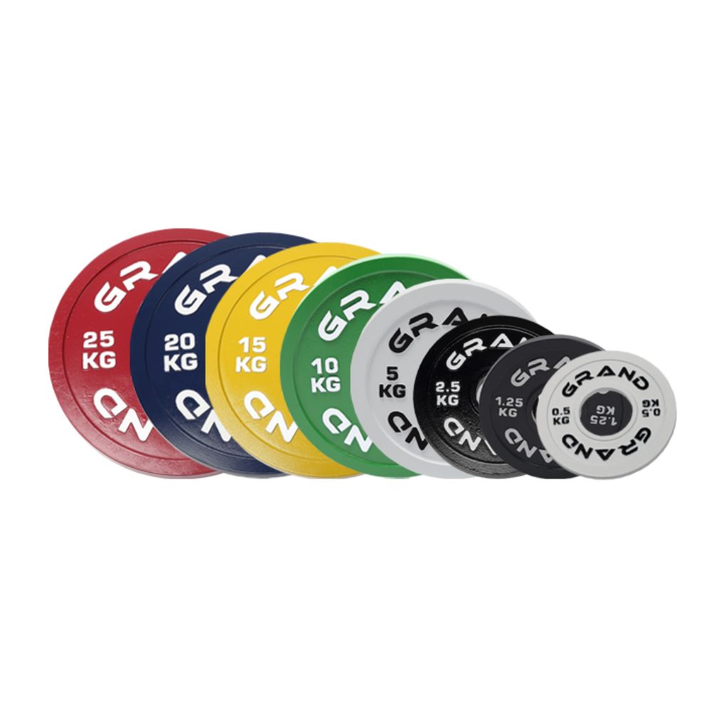 JUEGO DE DISCOS DE ACERO CALIBRADO COMERCIALES 158,5KG GRAND FITNESS