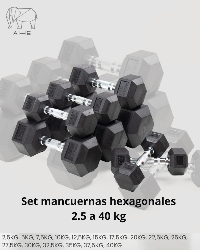 Set Mancuernas Hexagonales AHE 2.5 a 25 kg / 2.5 a 40 kg