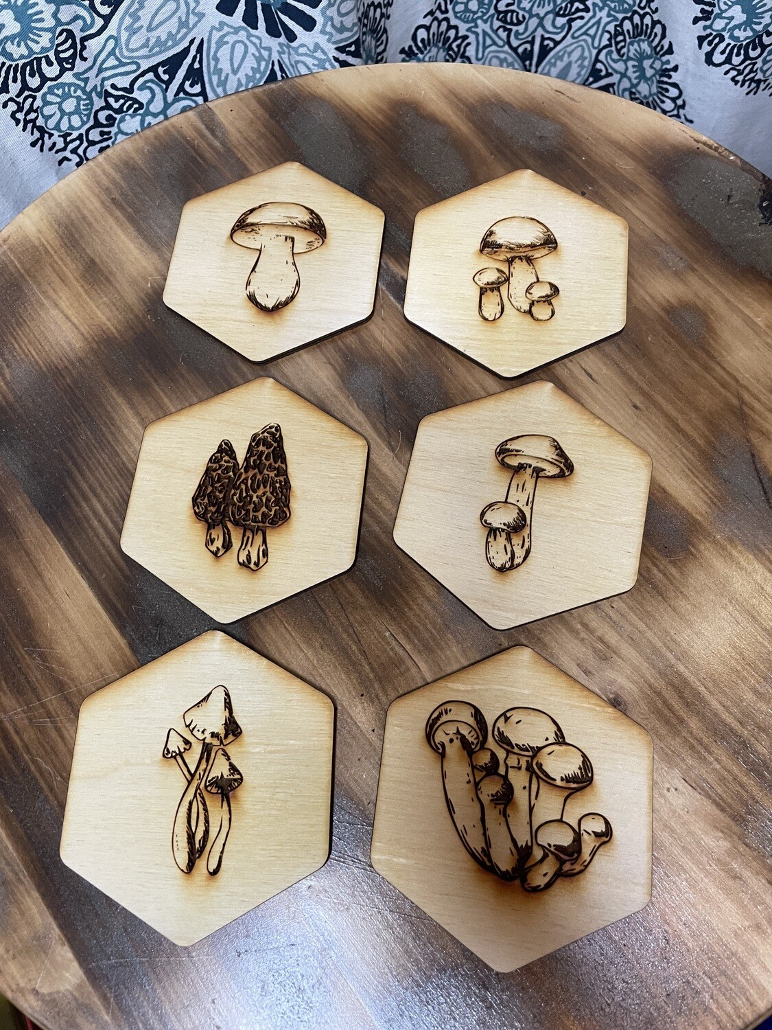 Mushrooms Laser Cut Wood Coasters