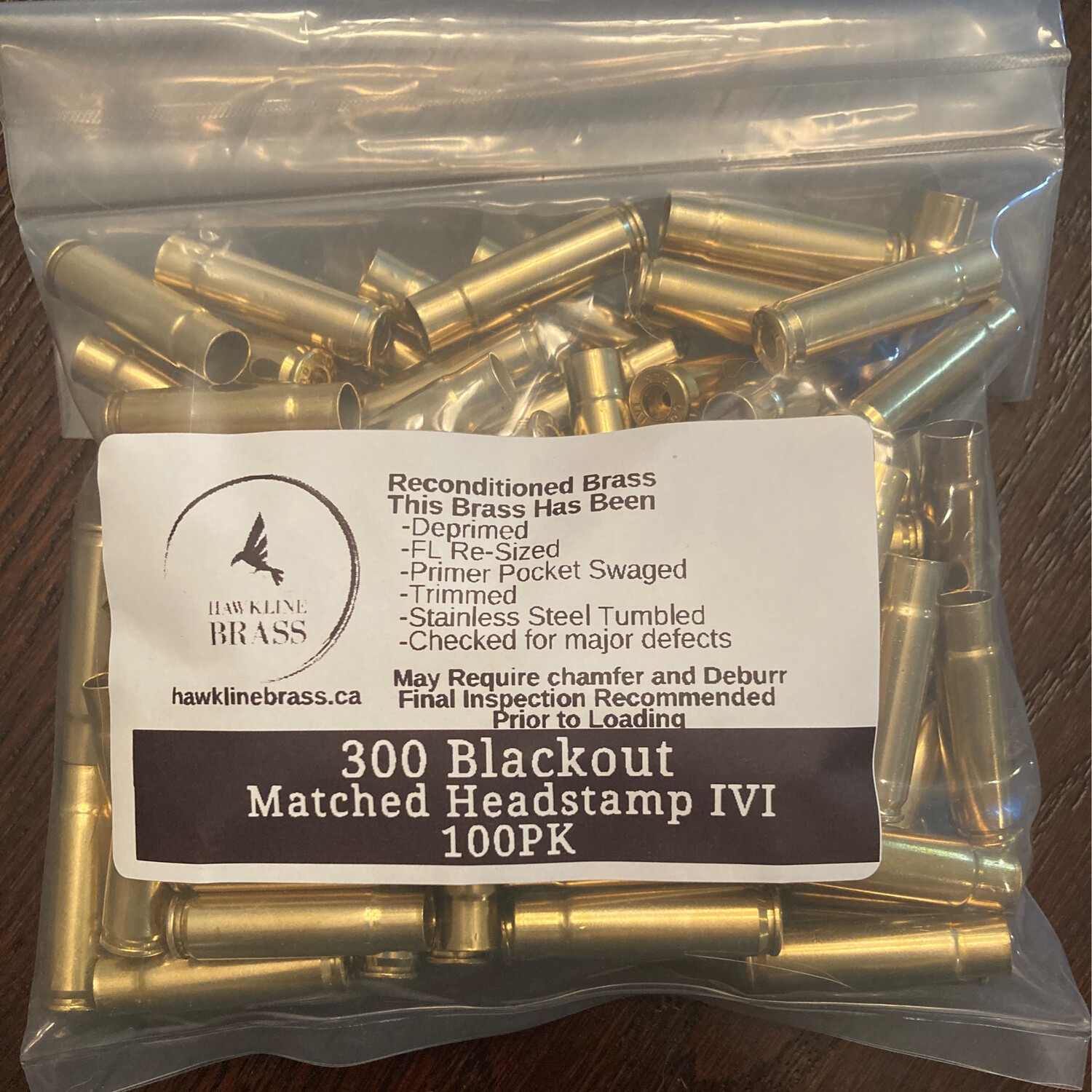 300 Blackout Reconditioned Brass, Choose Headstamp: IVI, Choose Pack Size: 100PK