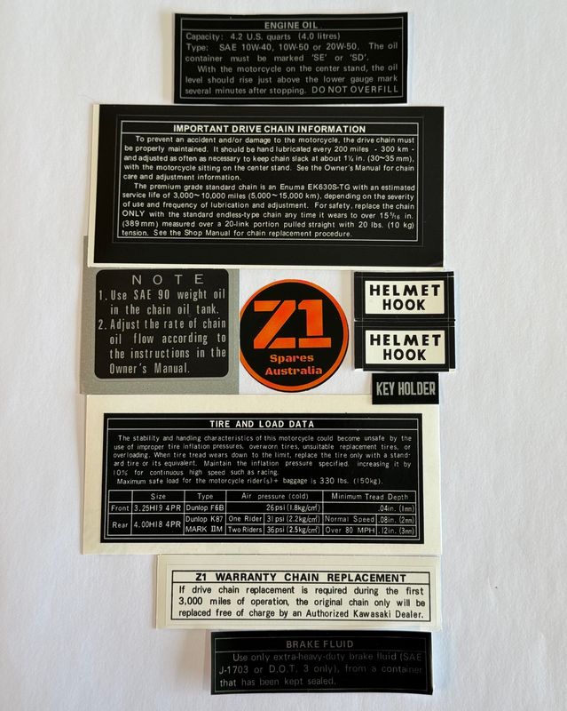 Z1A 900 1974 warning decal set