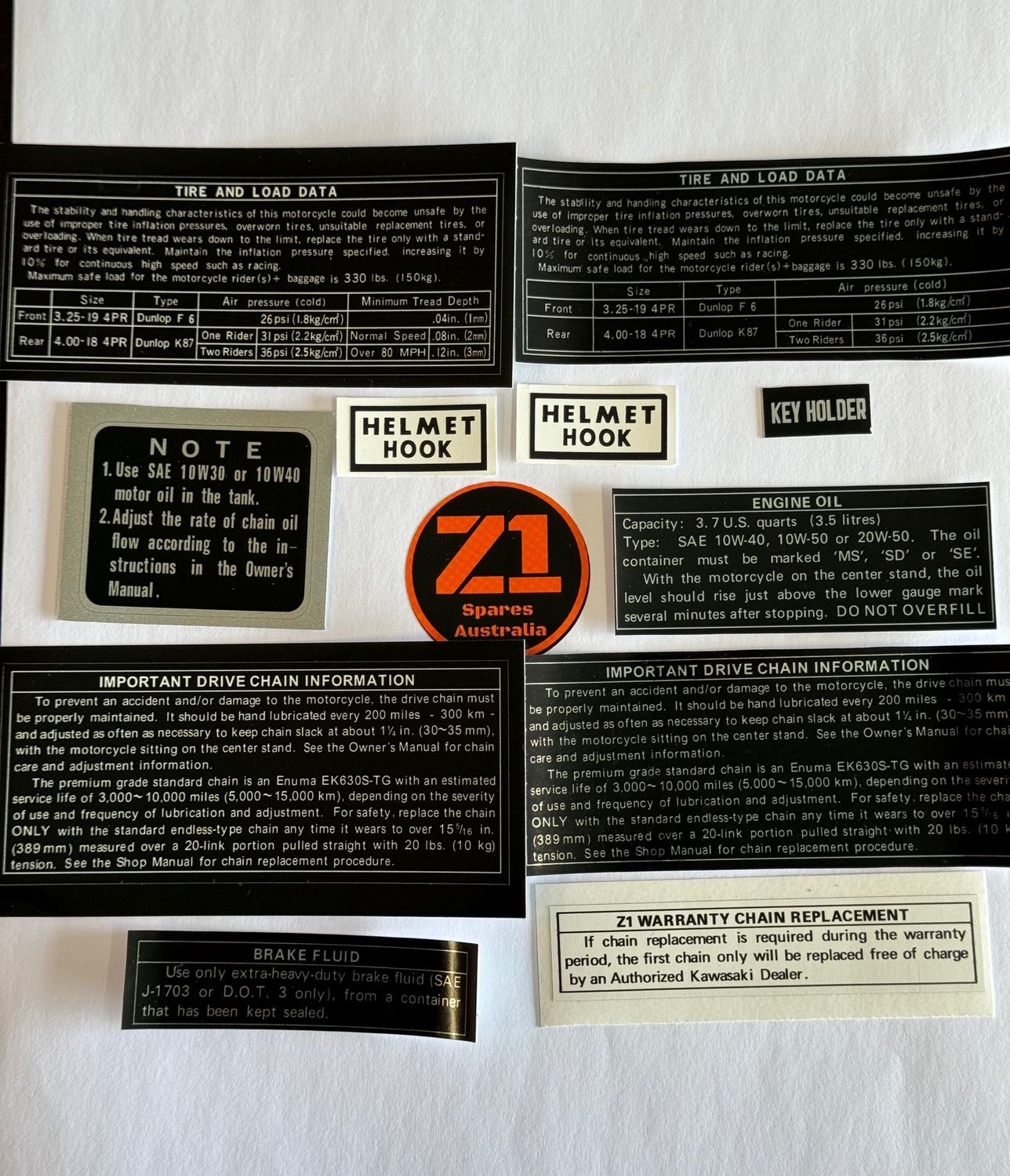 Z1 900 up to October 1972 warning decal set