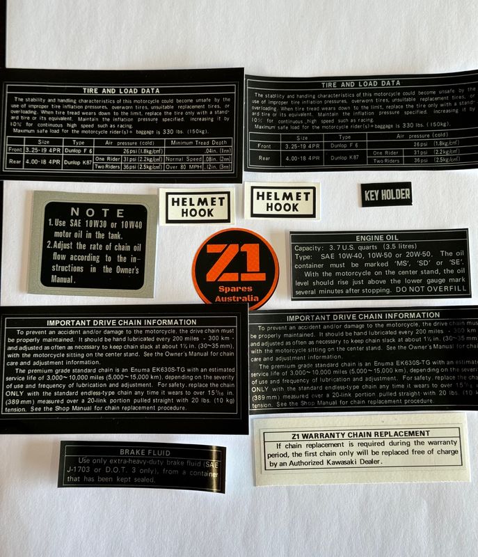Z1 900 up to October 1972 warning decal set