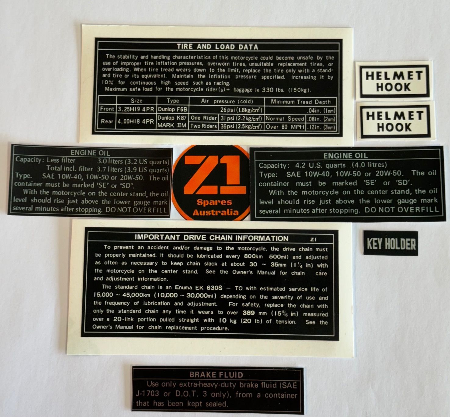 Z1B 900 1975 warning decal set