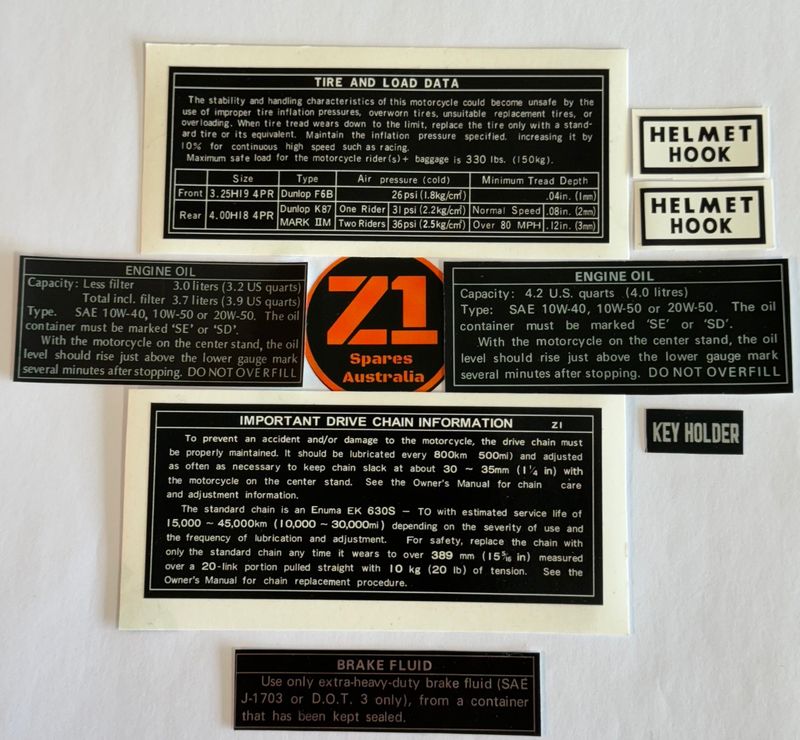 Z1B 900 1975 warning decal set