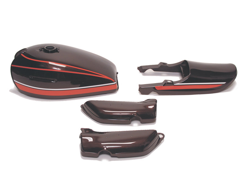 Kawasaki Z1A Painted Set Candy Brown/Orange (red tiger) Tank, side covers &amp; tail piece